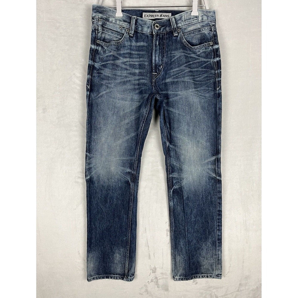 EXPRESS Kingston Jeans Men 31x30 Blue Wash Classic Fit Straight Leg Whisker USA